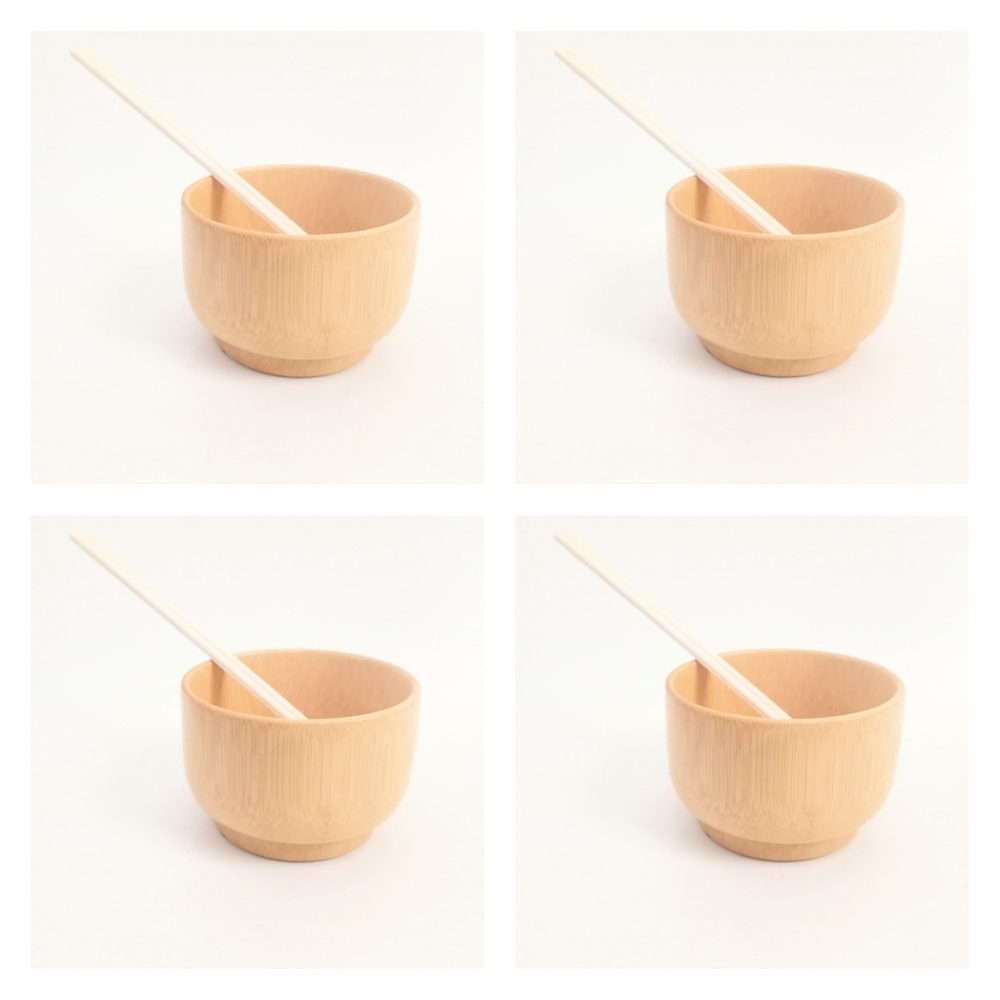 Set of 4 Japanese Bamboo Rice Bowls‎ and Chopsticks